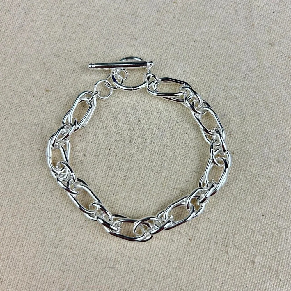 Vintage style stainless steel silver chain bracelet cyber grunge punk